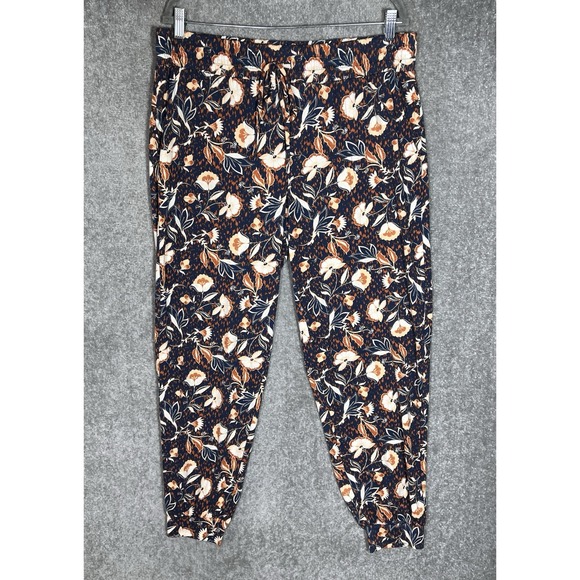 Anybody Lush Jersey Lounge Jogger Pants Womens Size Large‎ Navy Floral Pockets - Picture 1 of 8